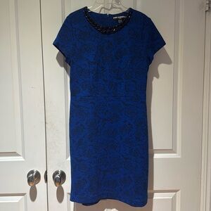 Short sleeve royal blue with black rose midi dress